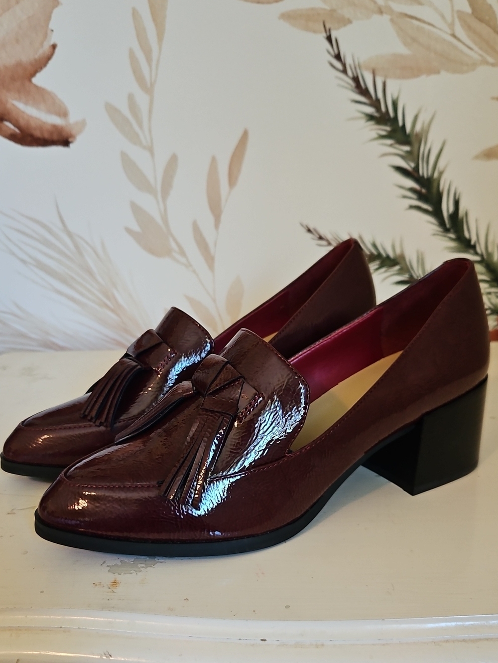 Marc Fisher Patent Tassel Heeled Loafers, aroon Oxblood, 8 - Picture 3 of 10